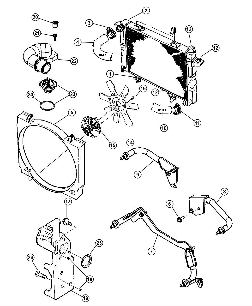 Diagram Radiator And Related Parts, Diesel Engines. for your 1999 Chrysler 300  M 