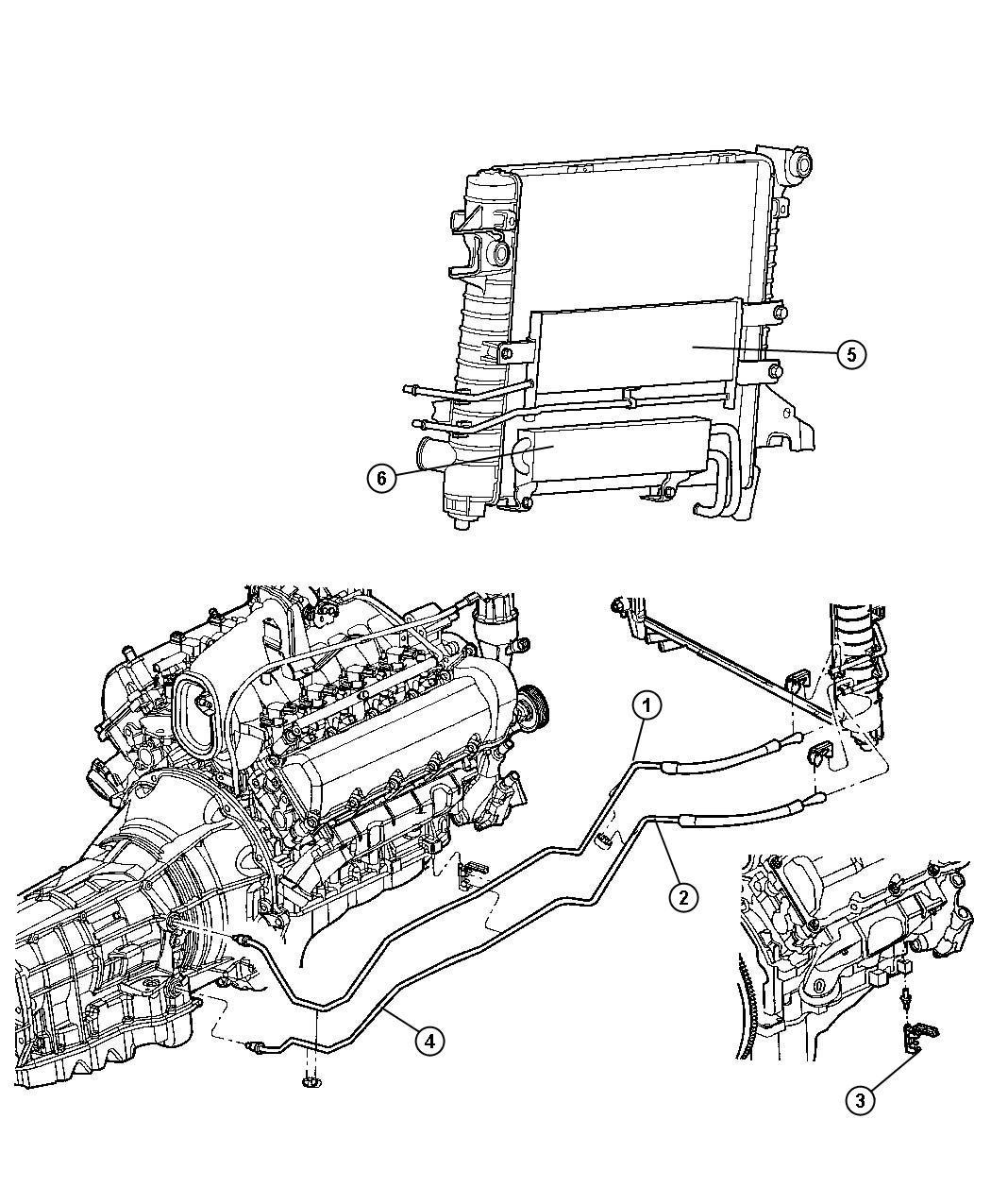 Diagram Oil Cooler And Lines 5.7L Engine. for your 2000 Dodge Ram 2500   