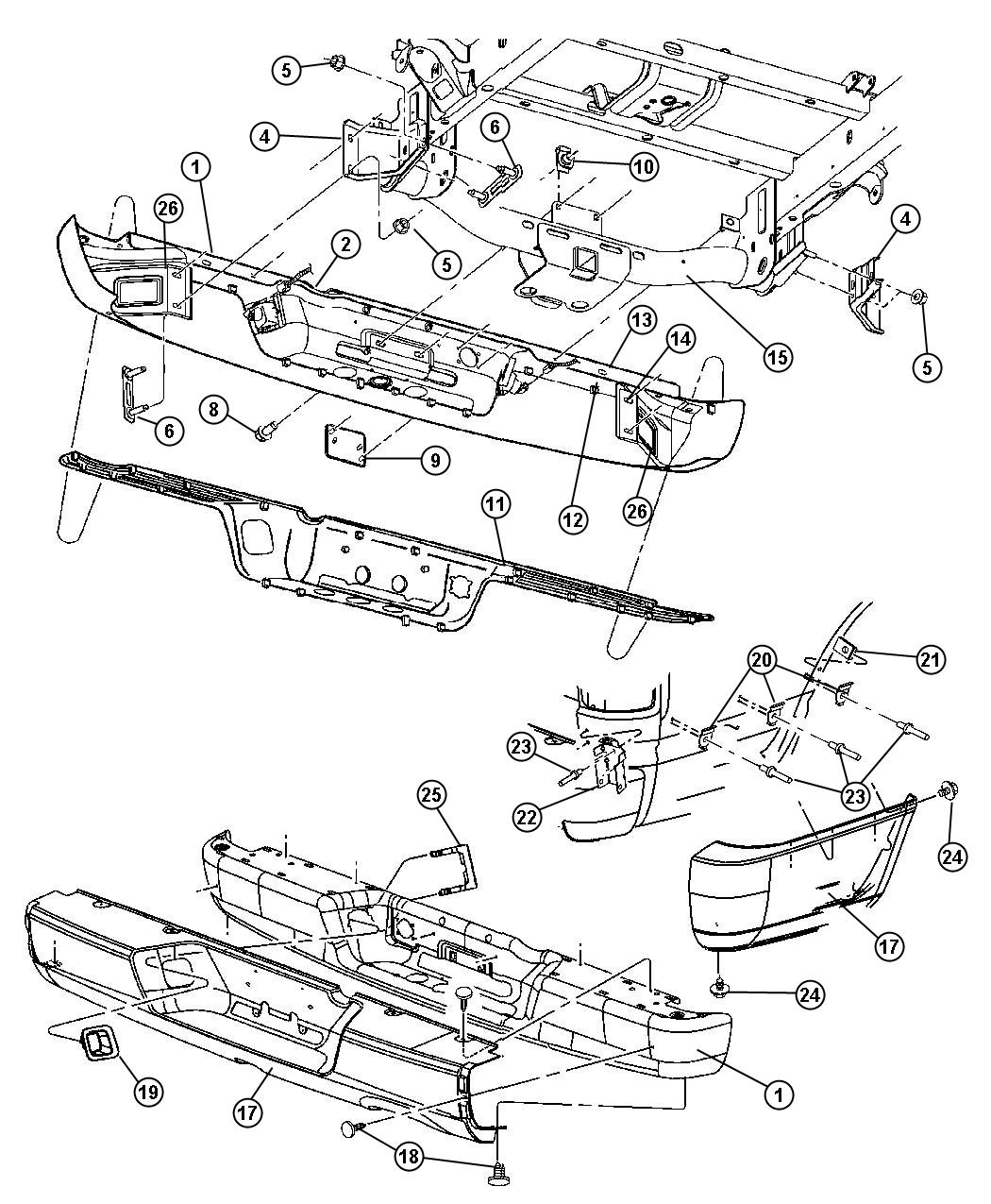 Diagram Rear Bumper and License Plate Attaching. for your Dodge