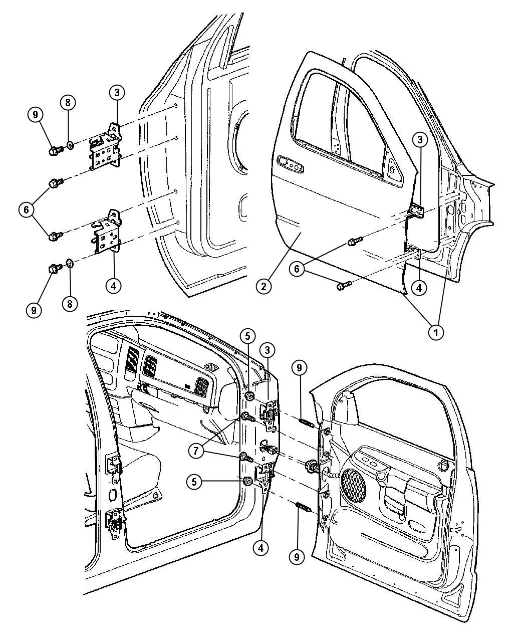 Diagram Door, Front Shell And Hinges. for your 2004 Dodge Ram 1500   
