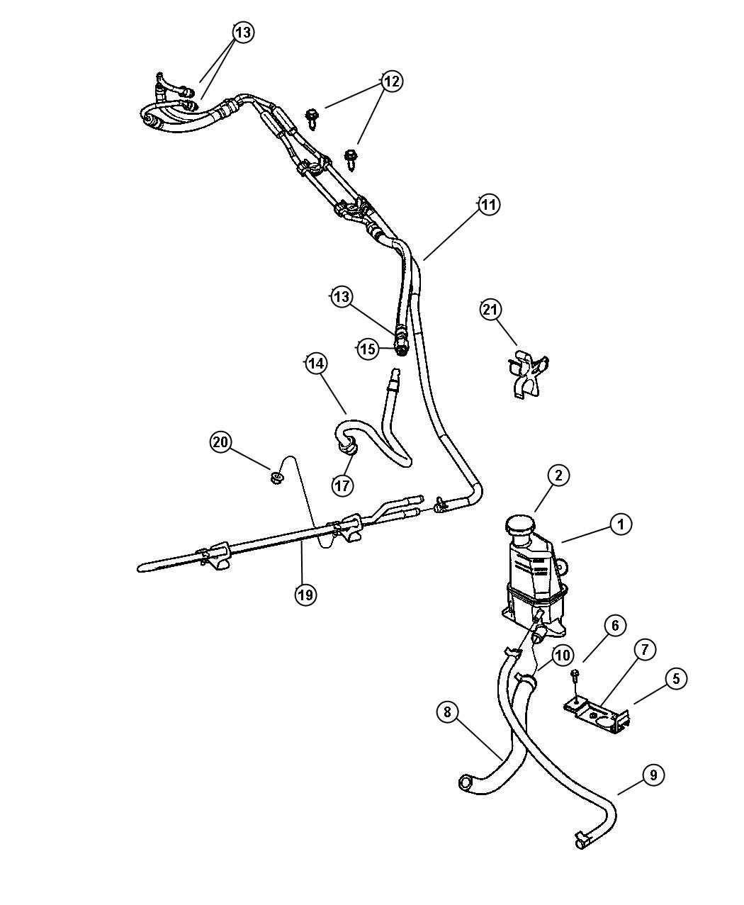 Diagram Hoses, Power Steering 2.7, 3.2, 3.5L Engines. for your Chrysler