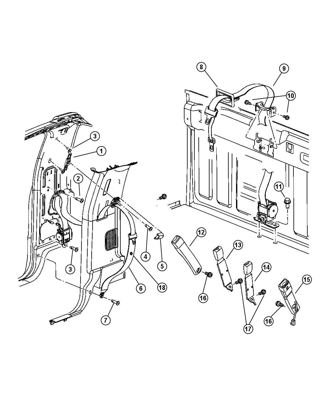 Seat Belts, Regular Cab. Diagram