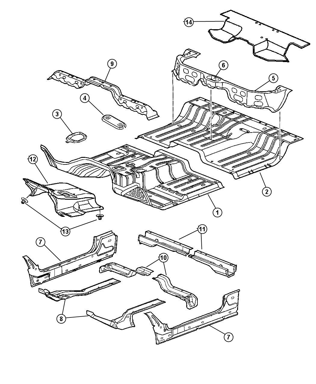 Diagram Floor Pan. for your 2000 Chrysler 300  M 