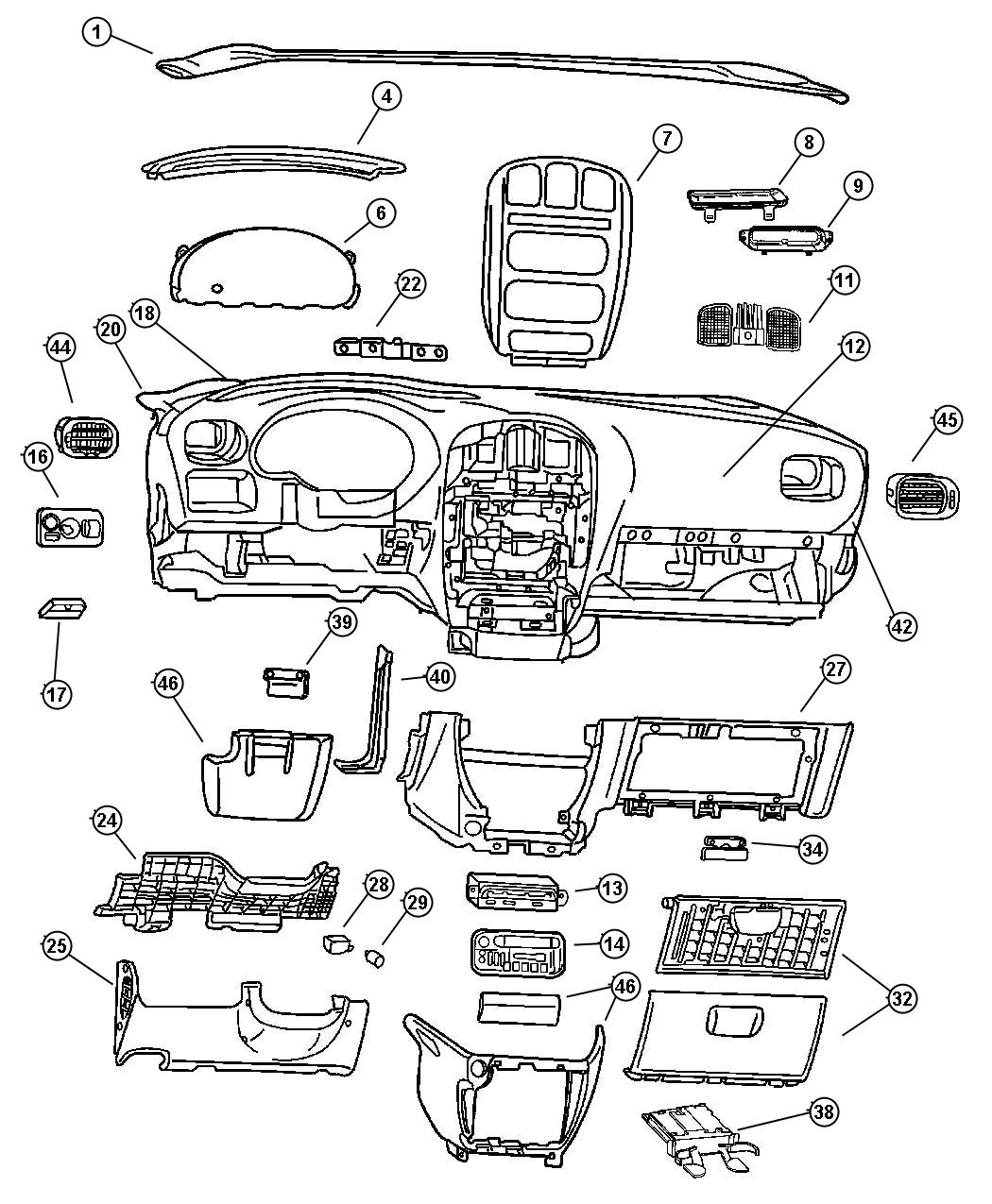 Diagram Instrument Panel Panel--silencers--covers. for your Dodge Grand Caravan  