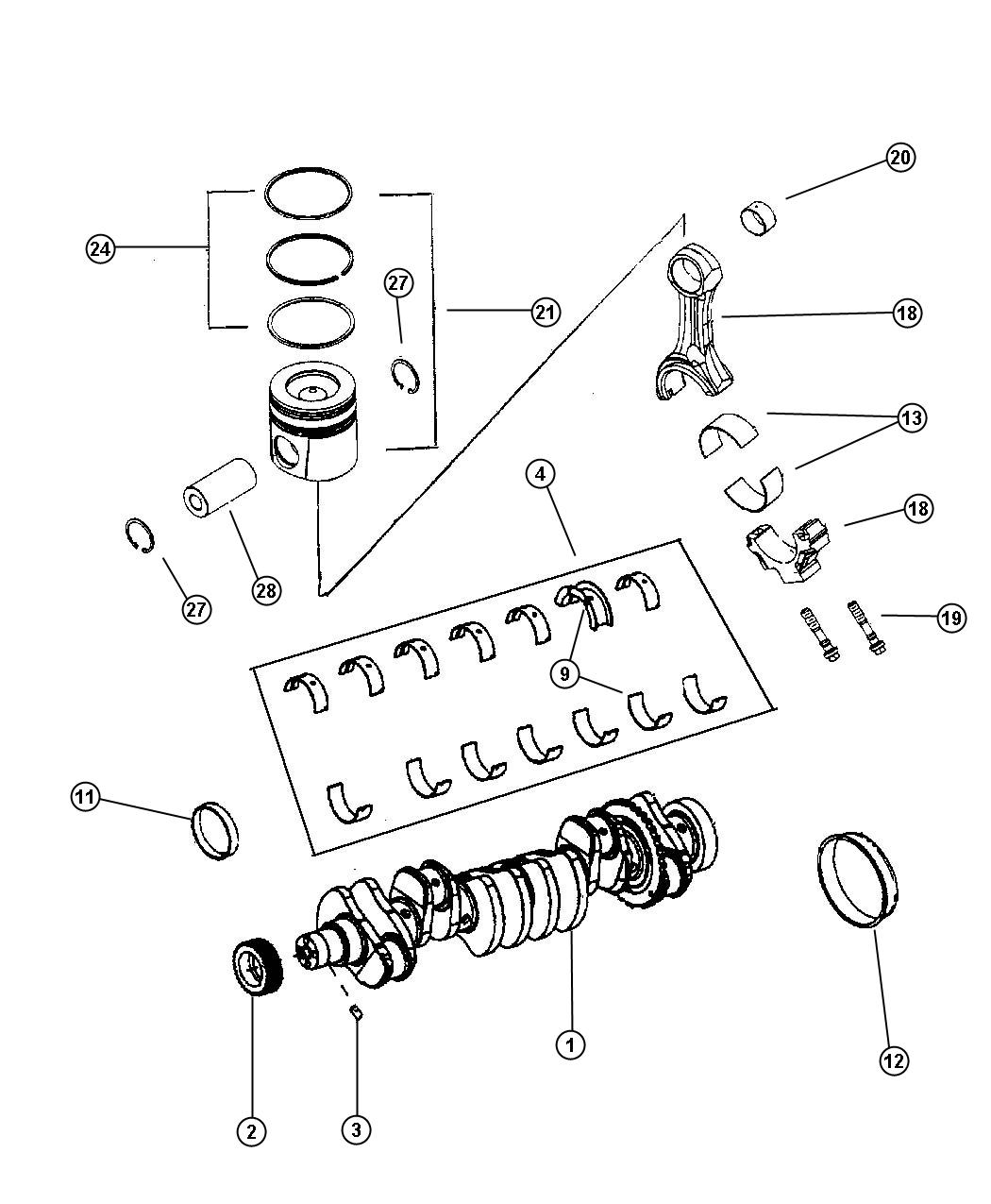 Diagram Crankshaft and Piston, 5.9L Diesel (ETC,ETH). for your Chrysler 300  M