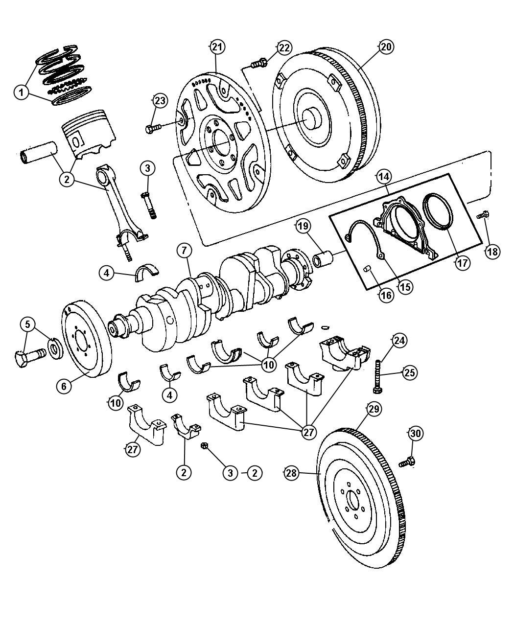 Diagram Crankshaft, Pistons and Torque Converter 5.7L [Engine - 5.7L SMPI V8]. for your 2003 Chrysler 300  M 