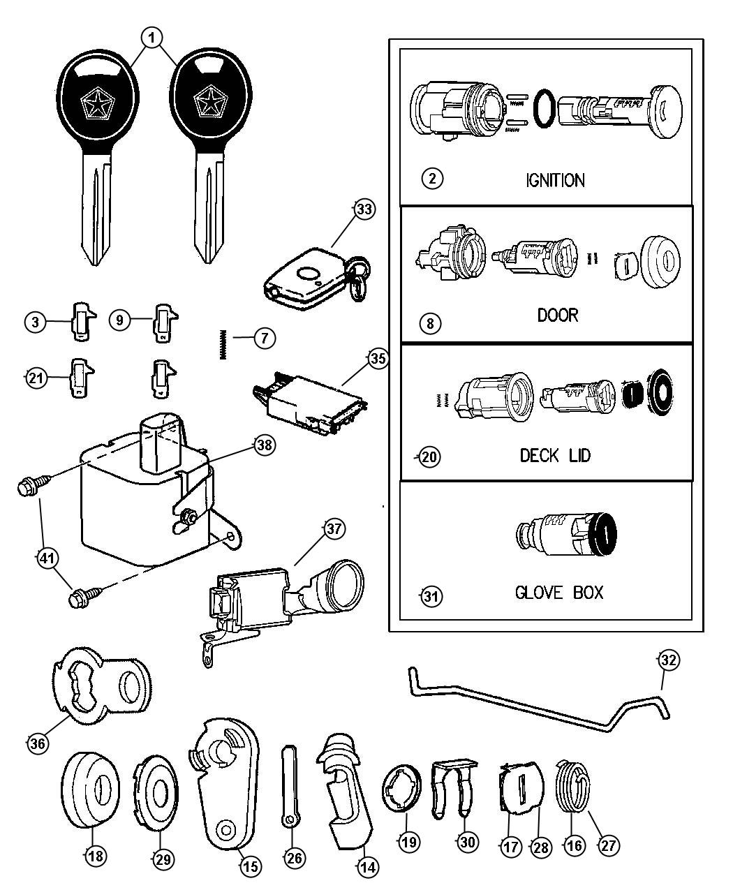 Diagram Lock Cylinder And Keys. for your Dodge Neon  