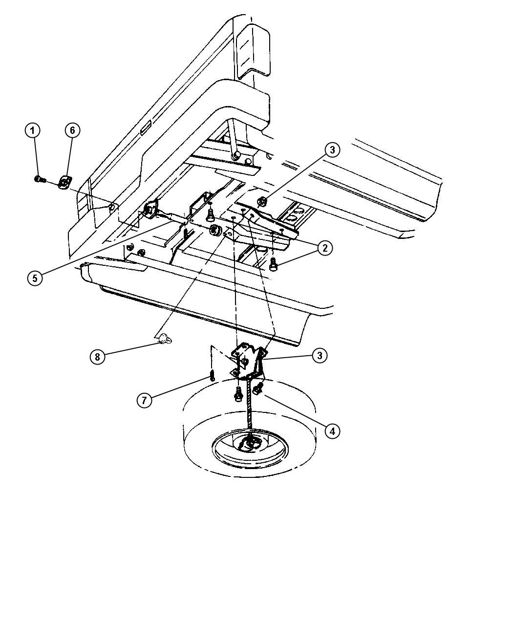 Diagram Wheel, Spare Underslung Mounting. for your Dodge Dakota  