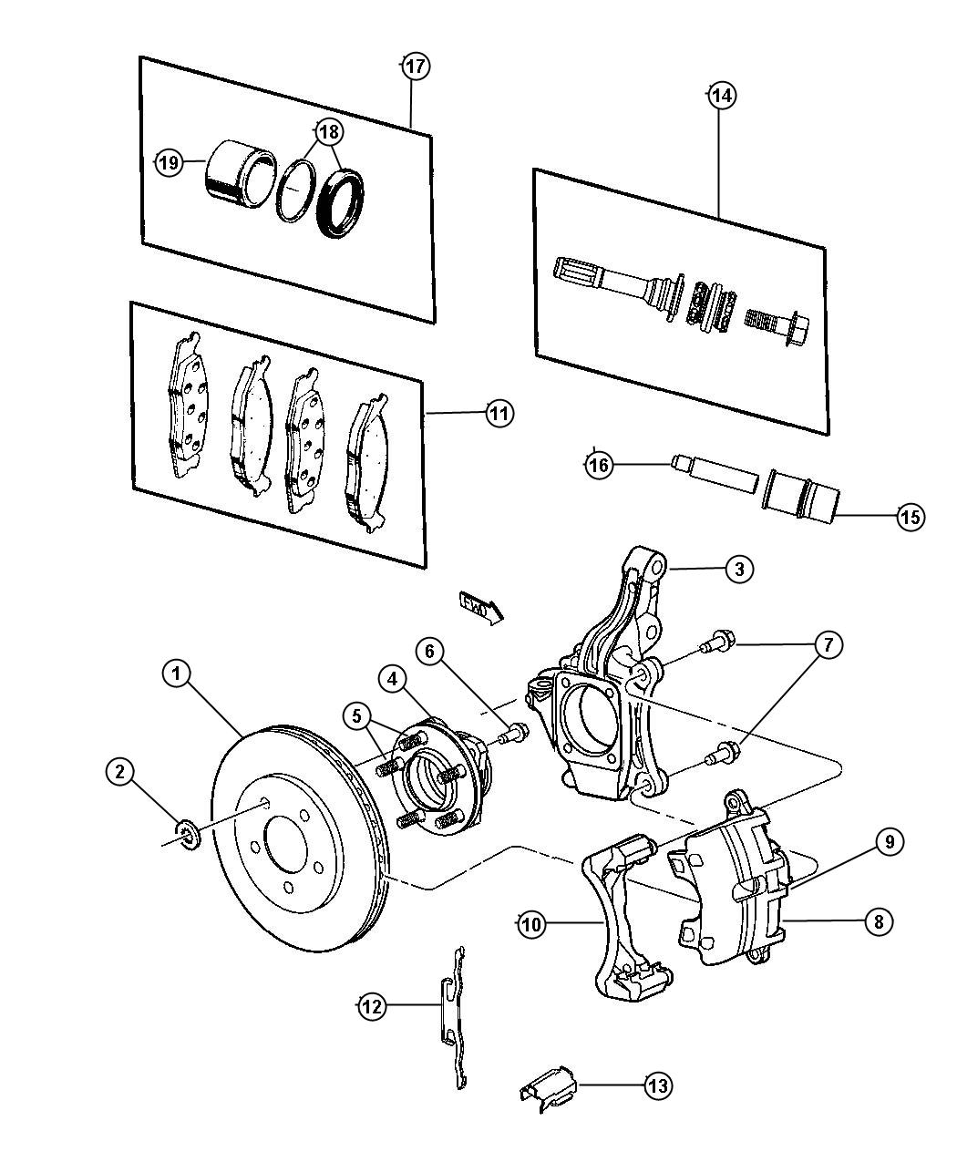 Diagram Brakes, Front. for your Dodge Grand Caravan  