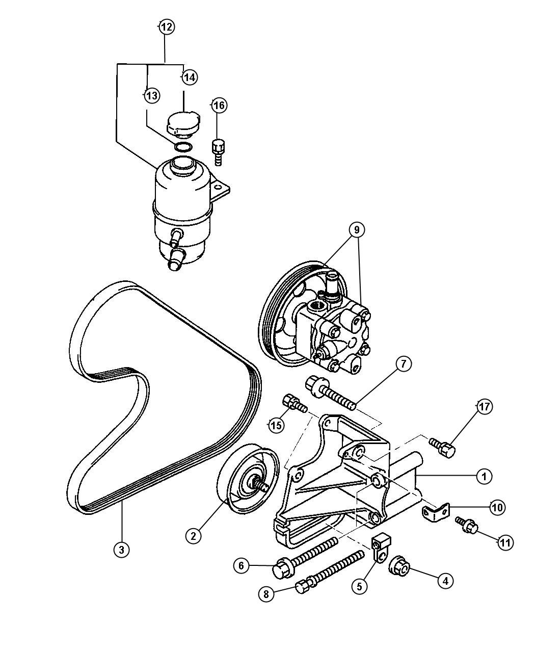 Pump Mounting and Reservoir, 2.4L Engine. Diagram