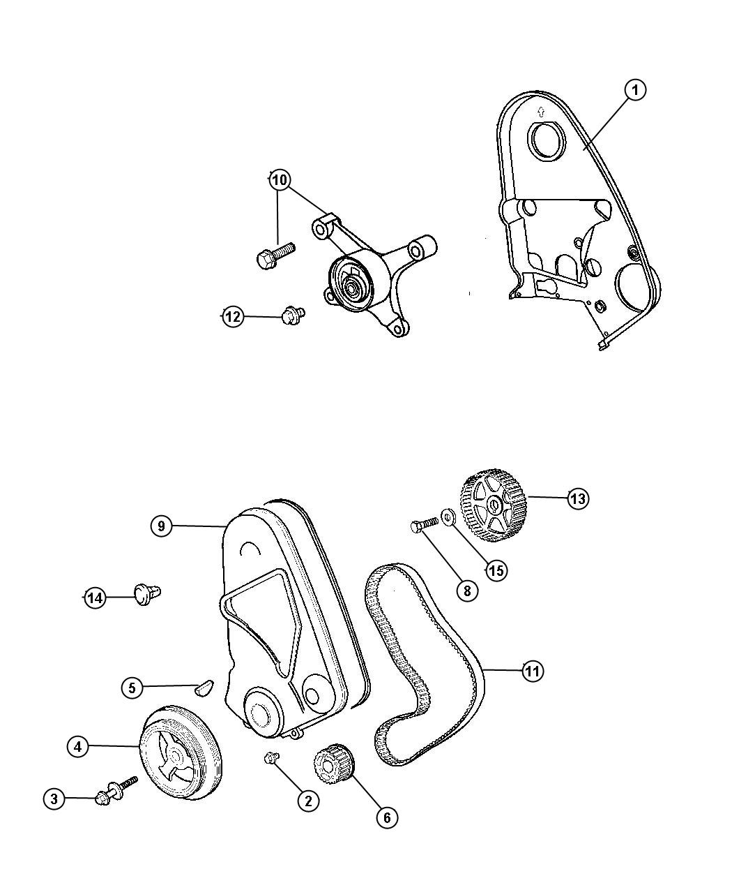 Diagram Timing Belt and Cover [2.0L I4 SOHC 16V SMPI ENGINE],[2.0L I4 SOHC 16V HI PERF ENGINE]. for your Dodge Neon  