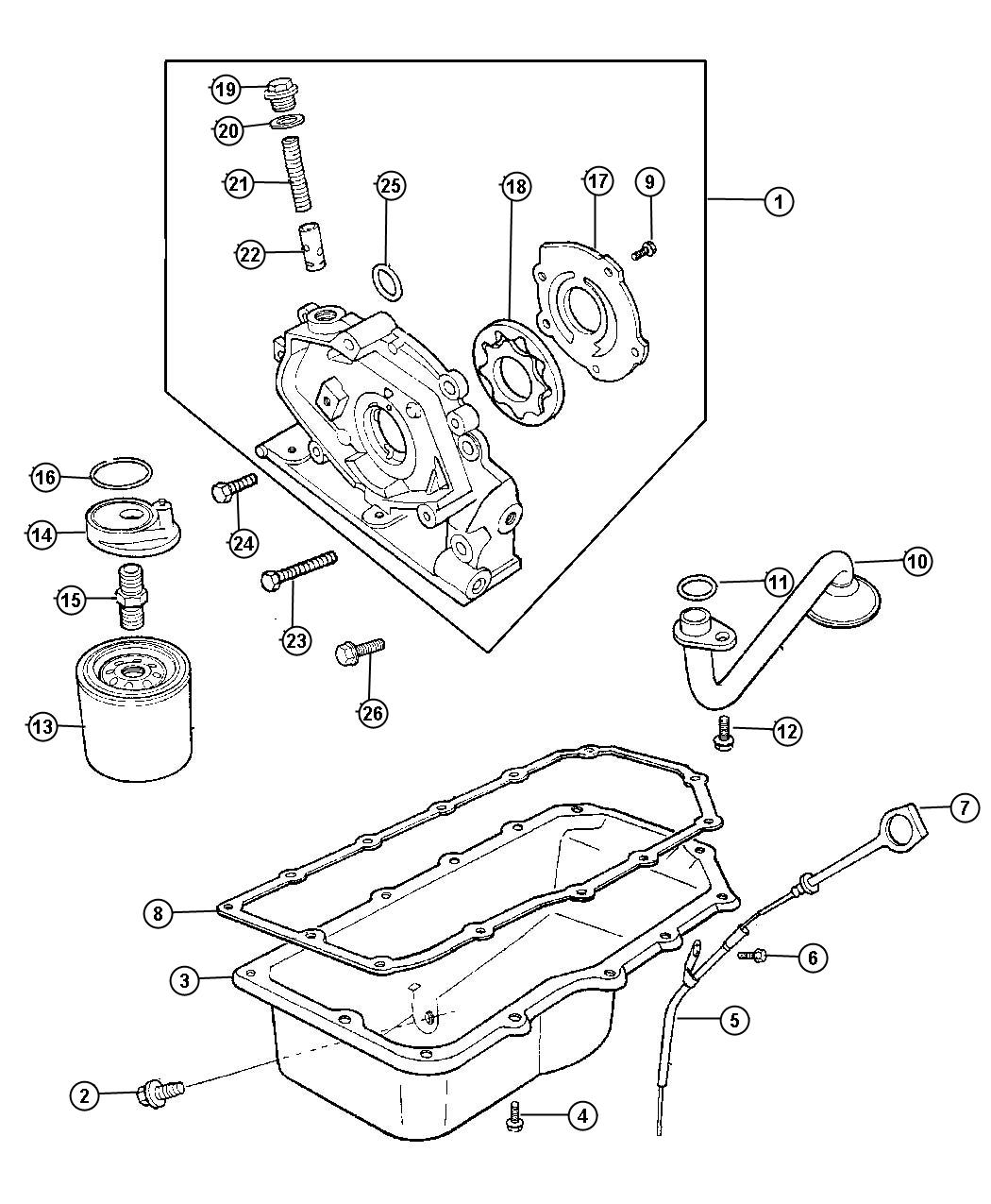 Diagram Engine Oiling [2.0L I4 SOHC 16V SMPI ENGINE],[2.0L I4 SOHC 16V HI PERF ENGINE]. for your 2000 Chrysler 300  M 