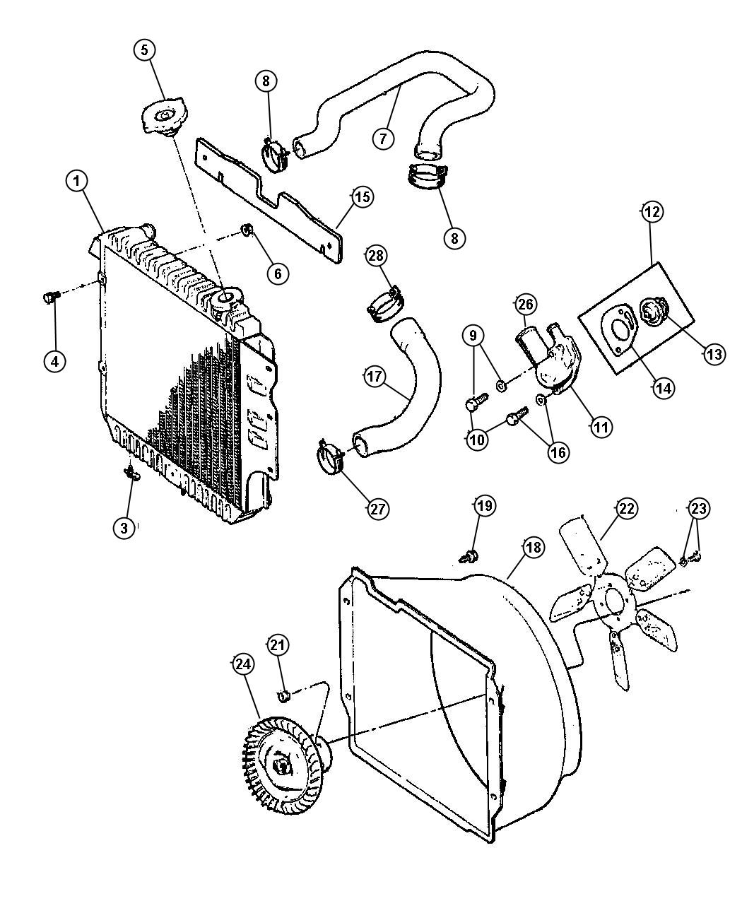 Radiator And Related Parts. Diagram