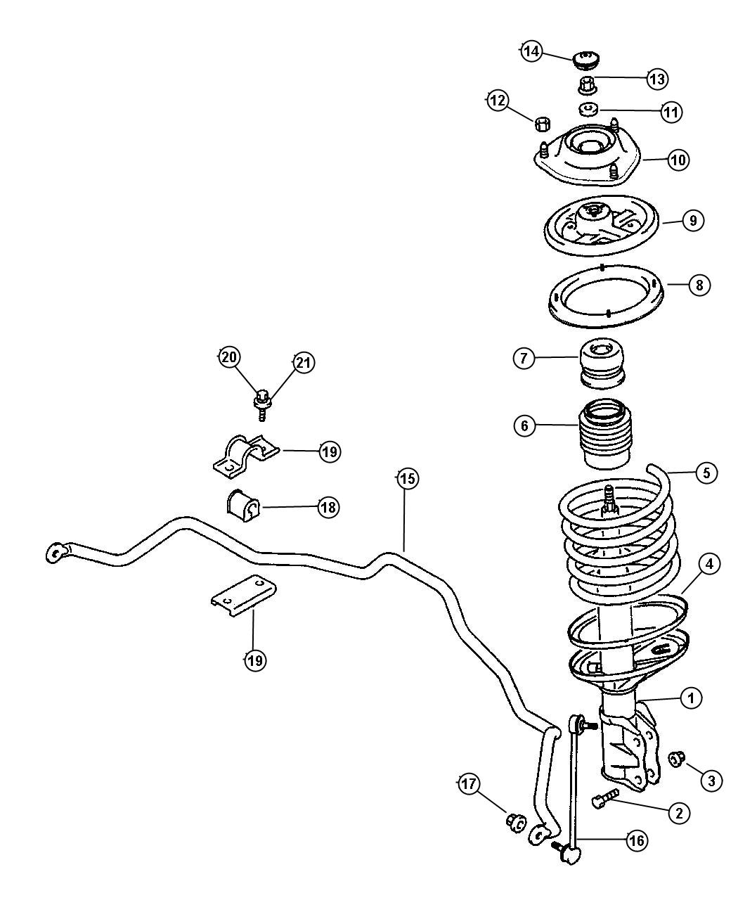 Diagram Front Suspension Strut, Spring and Stabilizer. for your Dodge Stratus  