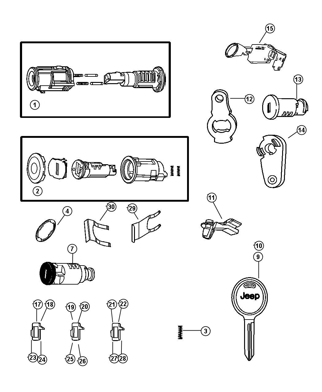 Diagram Lock Cylinders and Keys. for your Dodge Avenger  