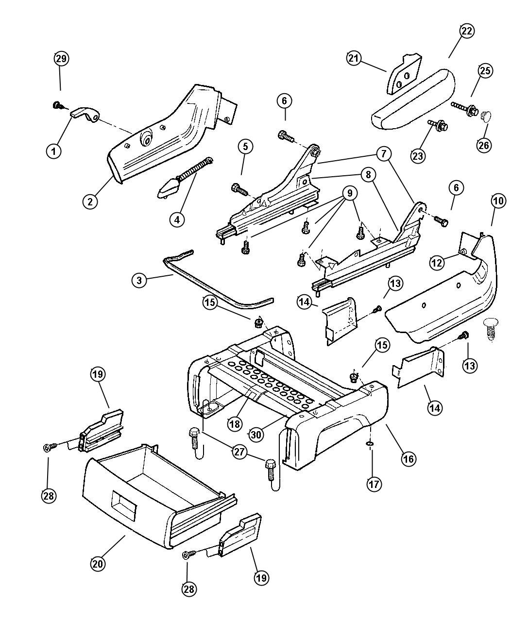 Diagram Front Seat - Attaching Parts. for your Chrysler Town & Country  