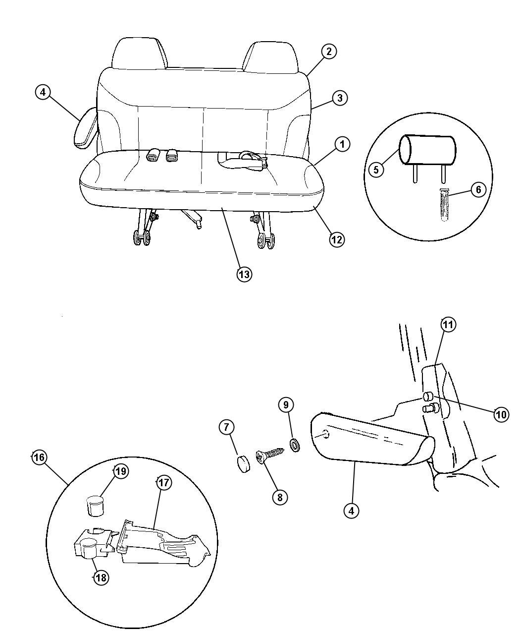 Diagram Rear Seat, 2-Passenger Trim Code [A5, A7, B5, B7]. for your Fiat