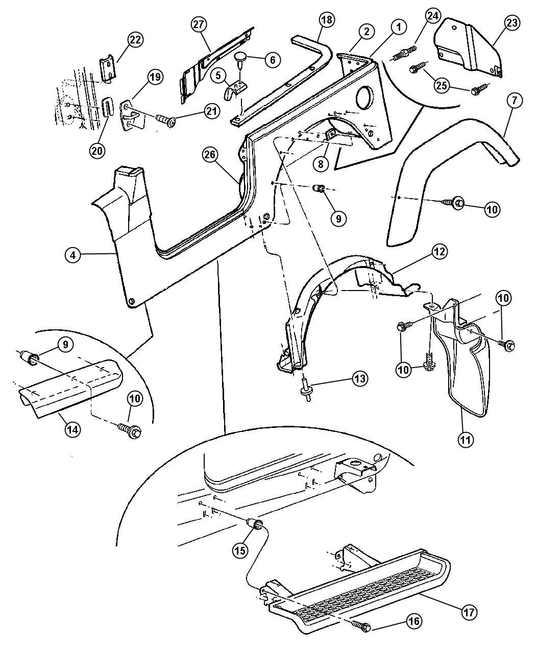 Diagram Panels, Body Side. for your 2004 Jeep Wrangler   