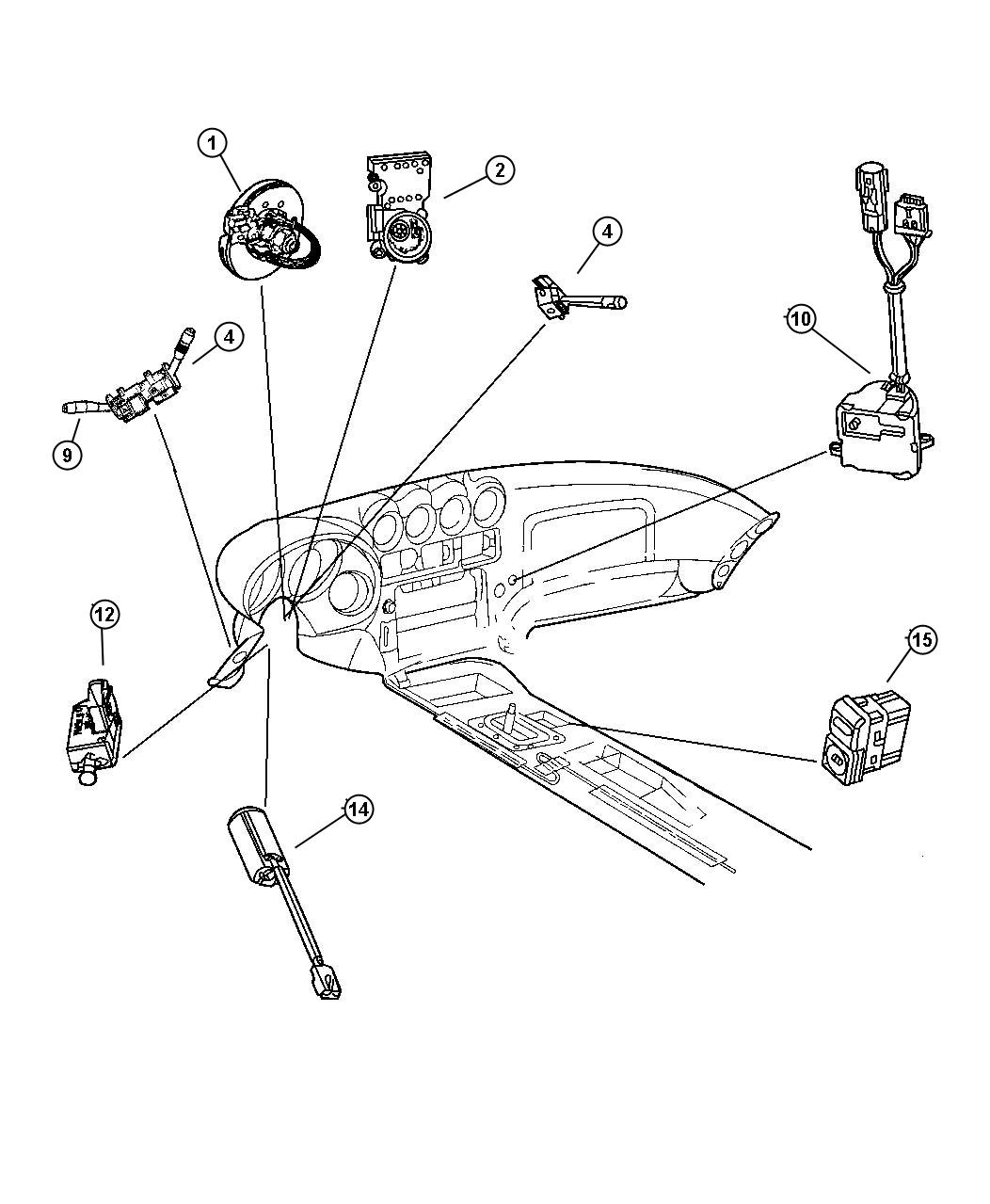Diagram Switches Instrument Panel and Console. for your Dodge