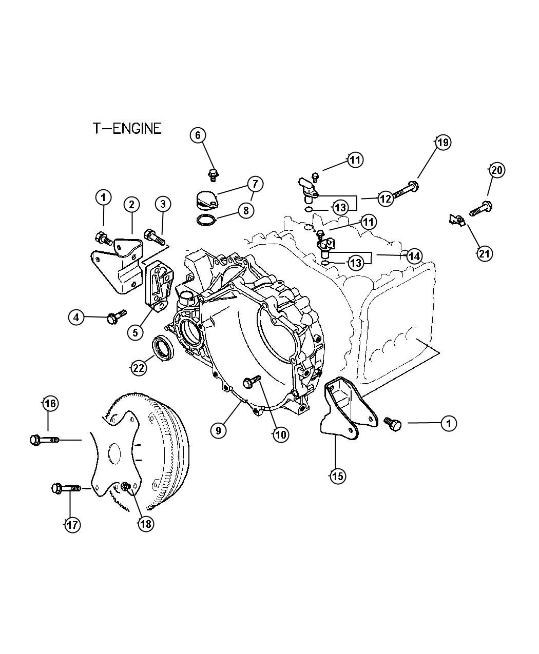 Diagram Torque Converter Housing and Related Parts. for your Dodge