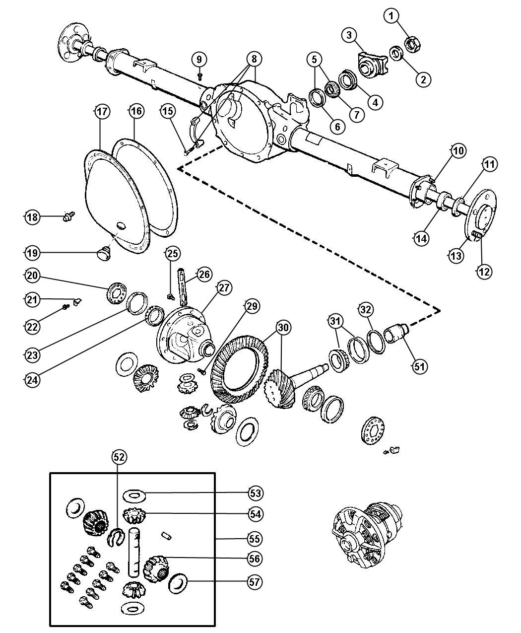 Diagram Axle,Rear,with Differential and Carrier,Corporate 9.25 [CORPORATE 9.25 LD REAR AXLE]. for your 2008 Dodge Ram 5500   