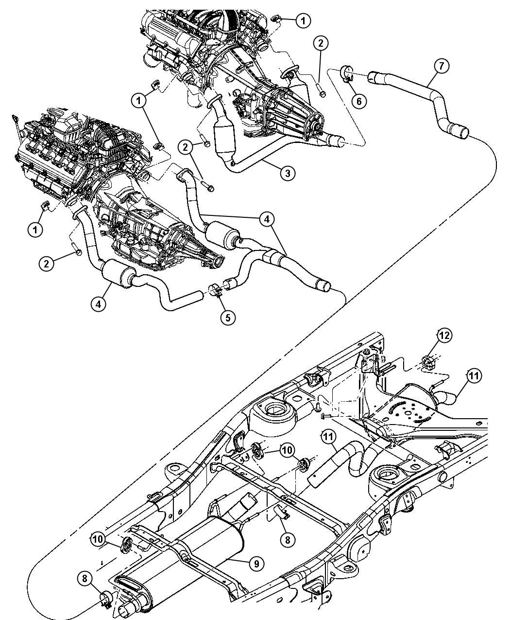 Diagram Exhaust System,3.7 [Engine - 3.7L V6], 4.7 [Engine- 4.7L V8 MPI], 5.7 [Engine - 5.7L SMPI V8]. for your 2001 Chrysler 300  M 