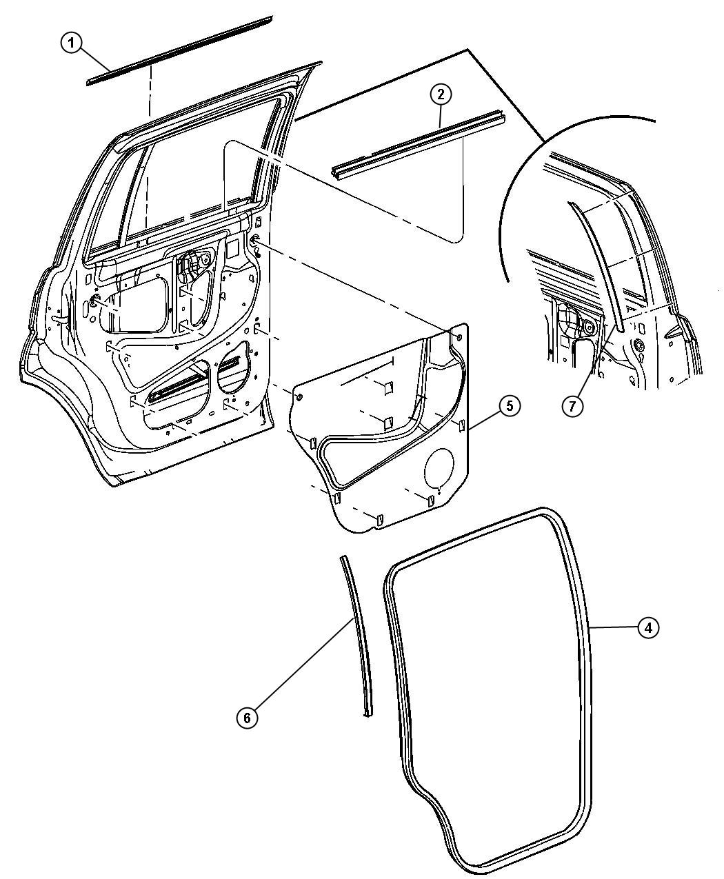 Door, Rear Weatherstrips And Seals. Diagram