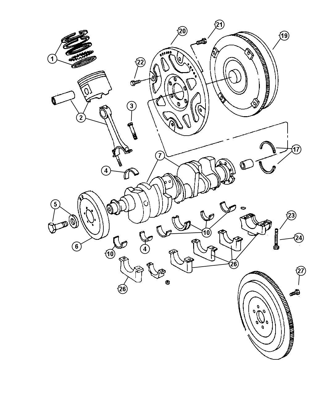 Diagram Crankshaft, Pistons and Torque Converter 5.7L [Engine - 5.7L SMPI V8]. for your 2003 Chrysler 300  M 