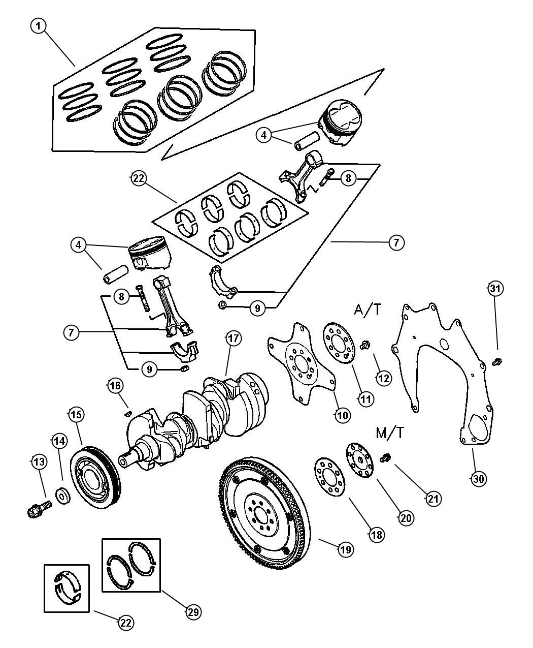 Diagram Crankshaft, Piston, and Drive Plate 3.0L MMC V-6. for your Dodge