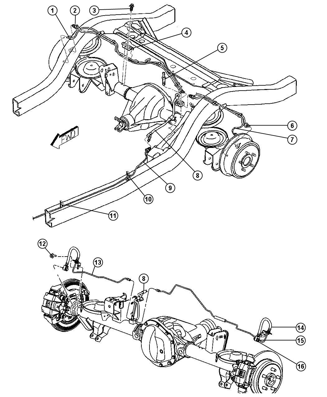 Diagram Brake Lines and Hoses,Rear,LHD With ABS. for your Jeep Liberty  