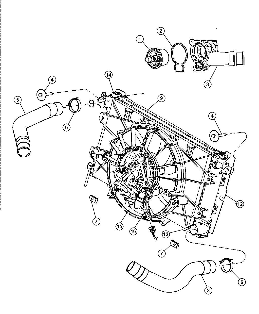 Diagram Radiator And Related Parts. for your 2010 Dodge Dakota   