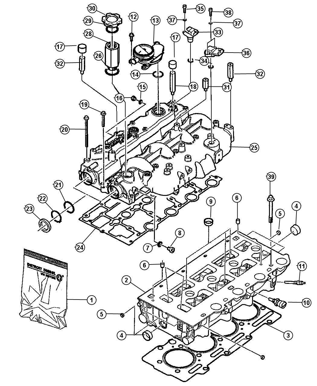 Diagram Cylinder Head and Valve Cover [2.5L I4 16V TURBO DIESEL ENGINE]. for your 2003 Chrysler 300   