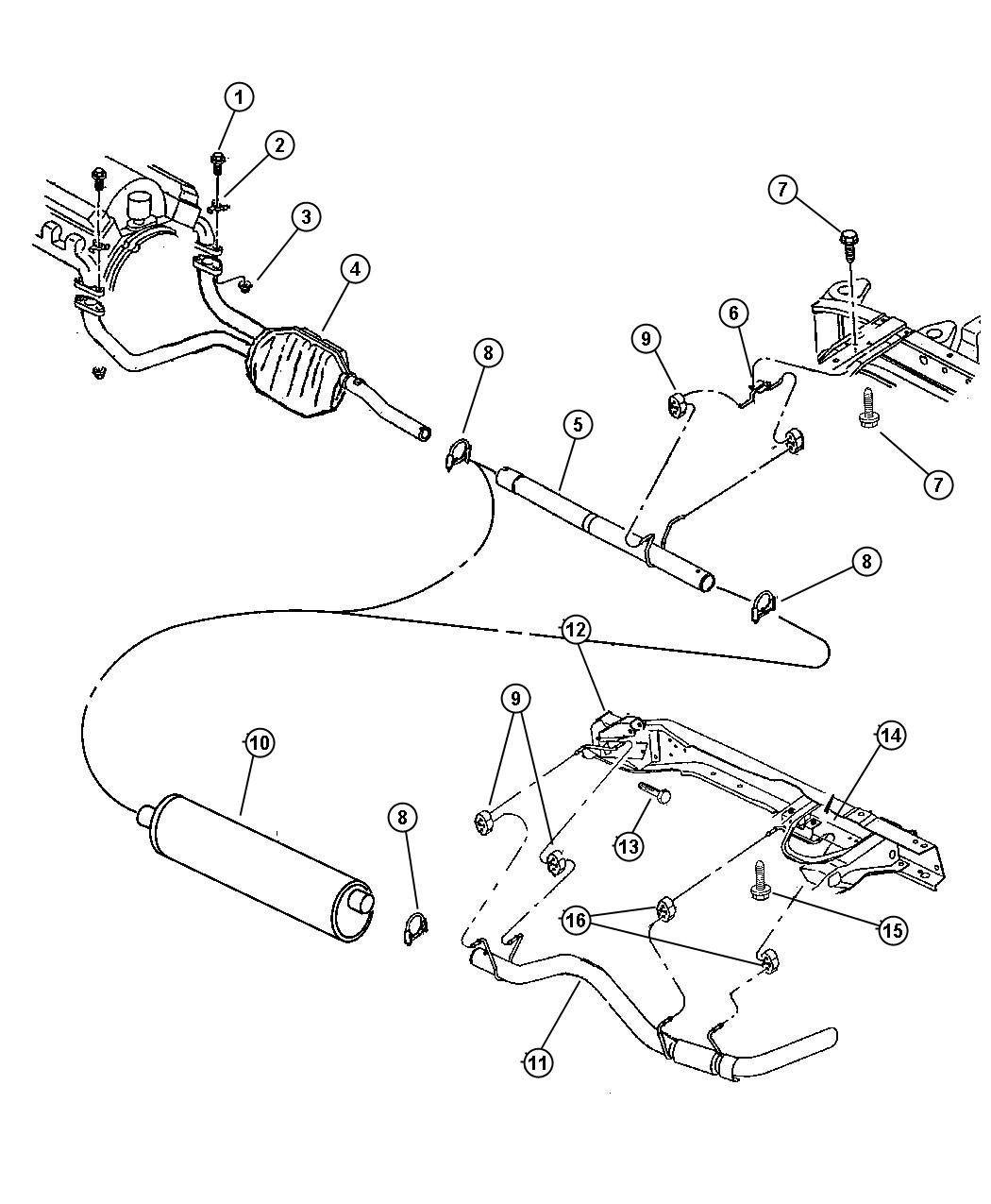 Exhaust System 3.9L,5.2L,5.9L Light Duty Engine. Diagram