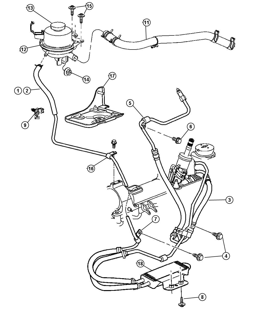 Diagram Hoses, Power Steering, 3.3L [Engine - 3.3L V6 SMPI] Engine. for your Chrysler