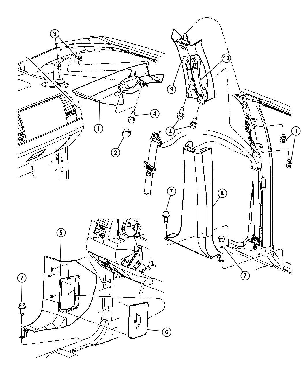 Diagram Trim Panels A-Pillar and B-Pillar. for your Dodge