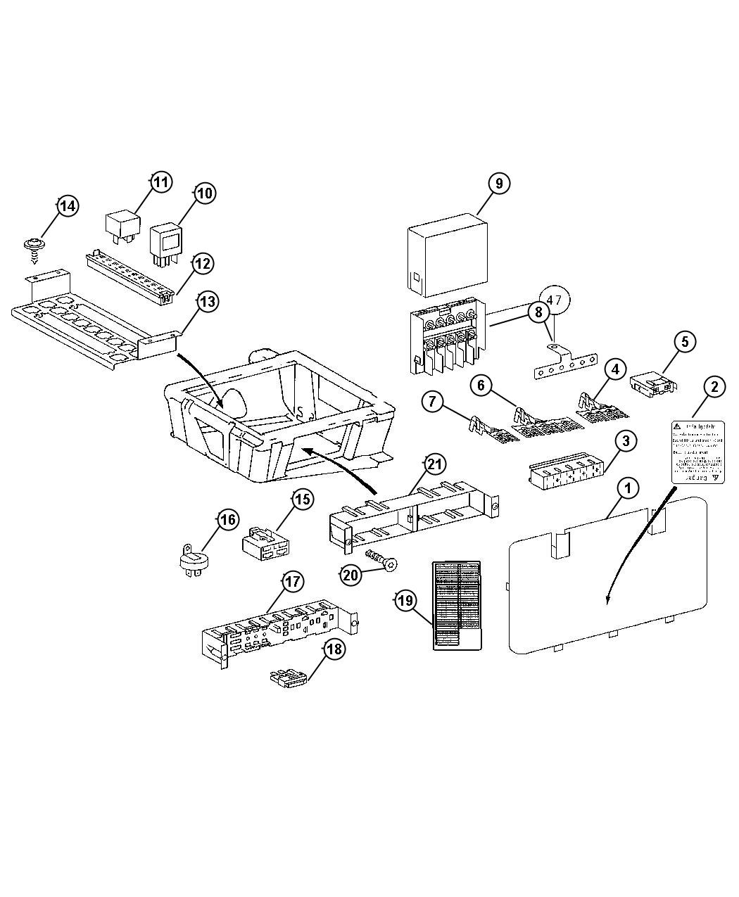 Diagram Under Seat - Relays and Fuses. for your 2011 Jeep Liberty   