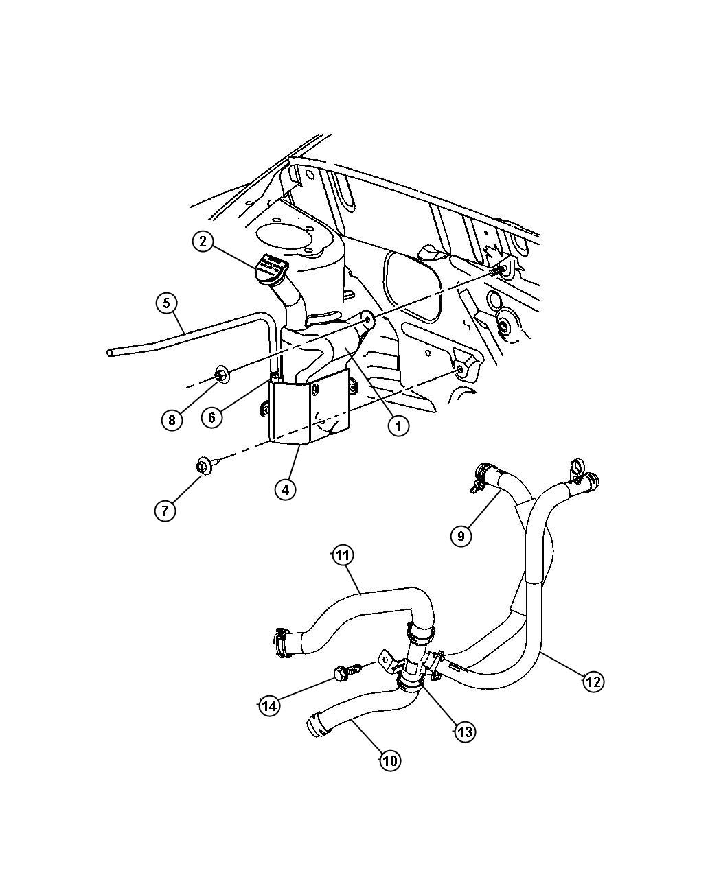 Diagram Tank, Coolant Reserve. for your 2008 Chrysler Sebring Touring  