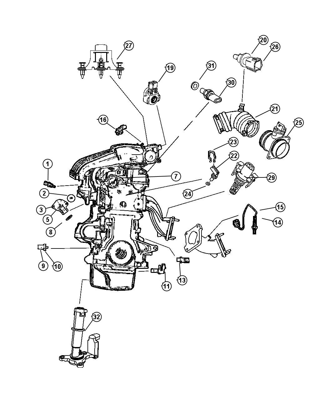 Diagram Sensors, Engine. for your Chrysler PT Cruiser  