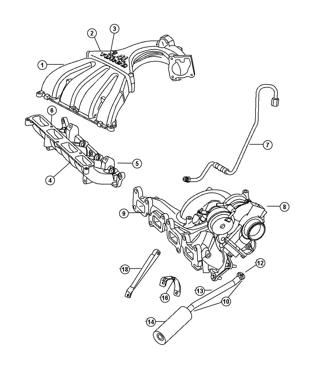 Diagram Intake and Exhaust [Engine - 2.4L I4 DOHC 16V Turbo][Engine - 2.4L I4 DOHC 16V H.O. Turbo]. for your Chrysler 300  M