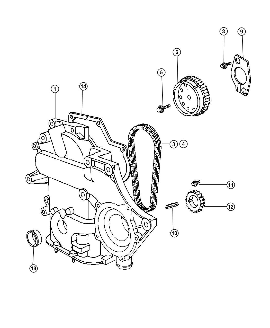 Diagram Timing Chain and Cover 3.8L [Engine - 3.8L V6 OHV]. for your 2005 Chrysler Town & Country Touring  