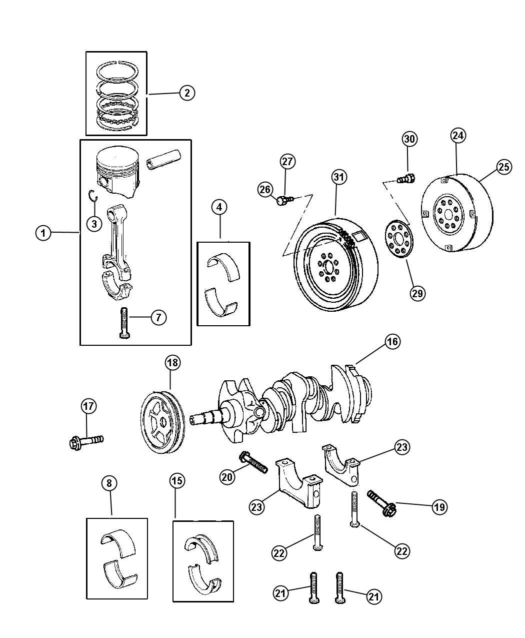 Diagram Crankshaft, Piston, and Torque Converter 3.5L [3.5L V6 HIGH OUTPUT 24V MPI ENGINE]. for your 2007 Dodge NITRO   