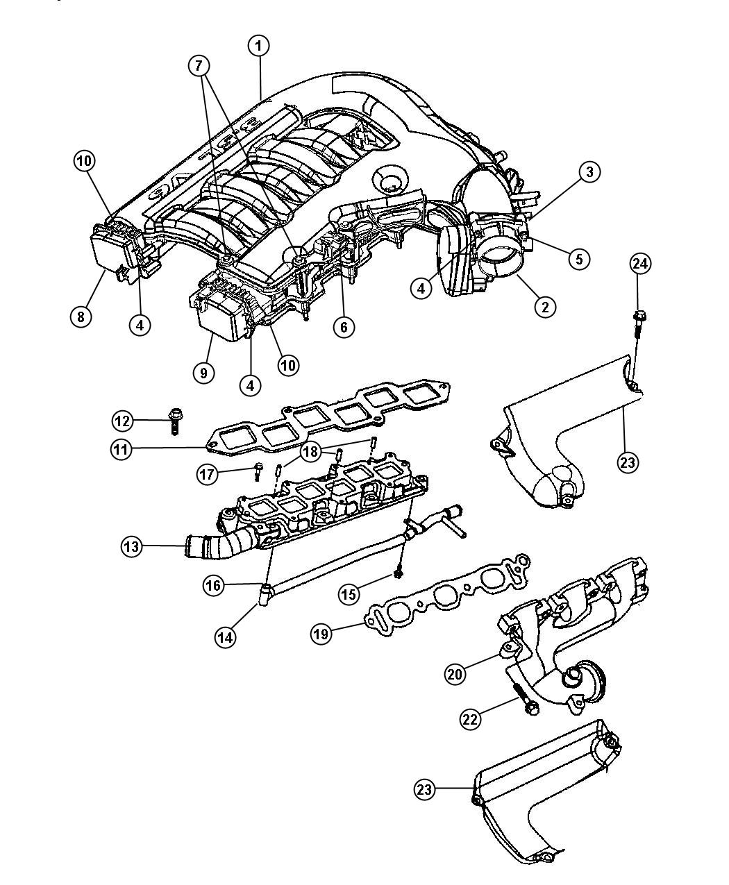 Diagram Manifold, Intake and Exhaust 3.5L [Engine - 3.5L High Output V6 24V MPI]. for your 2000 Chrysler 300 M  