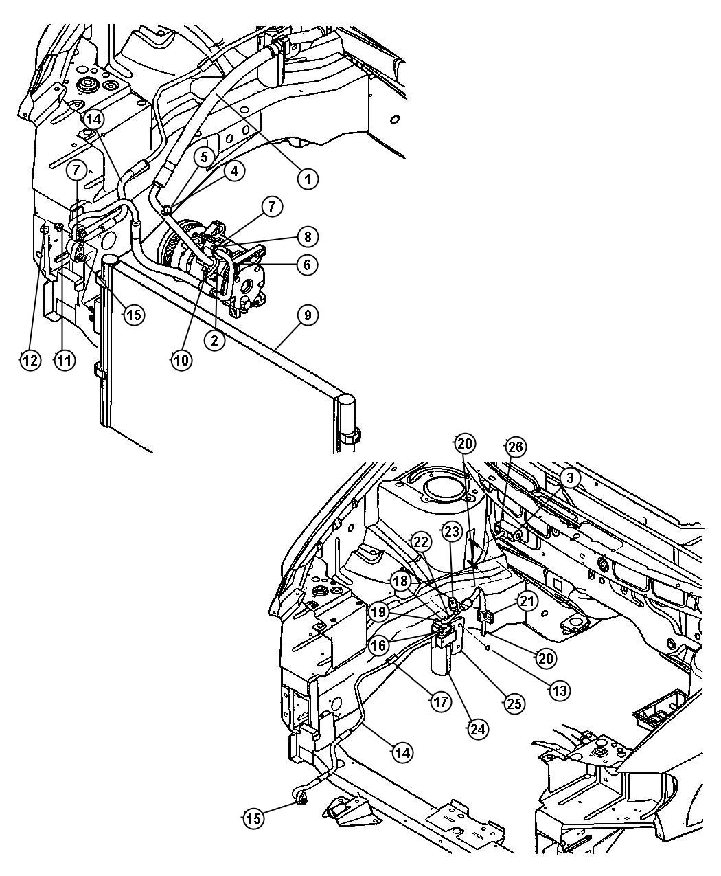 Diagram Plumbing, Air Conditioning, 3.3L, 3.8L. for your 2014 Jeep Wrangler   