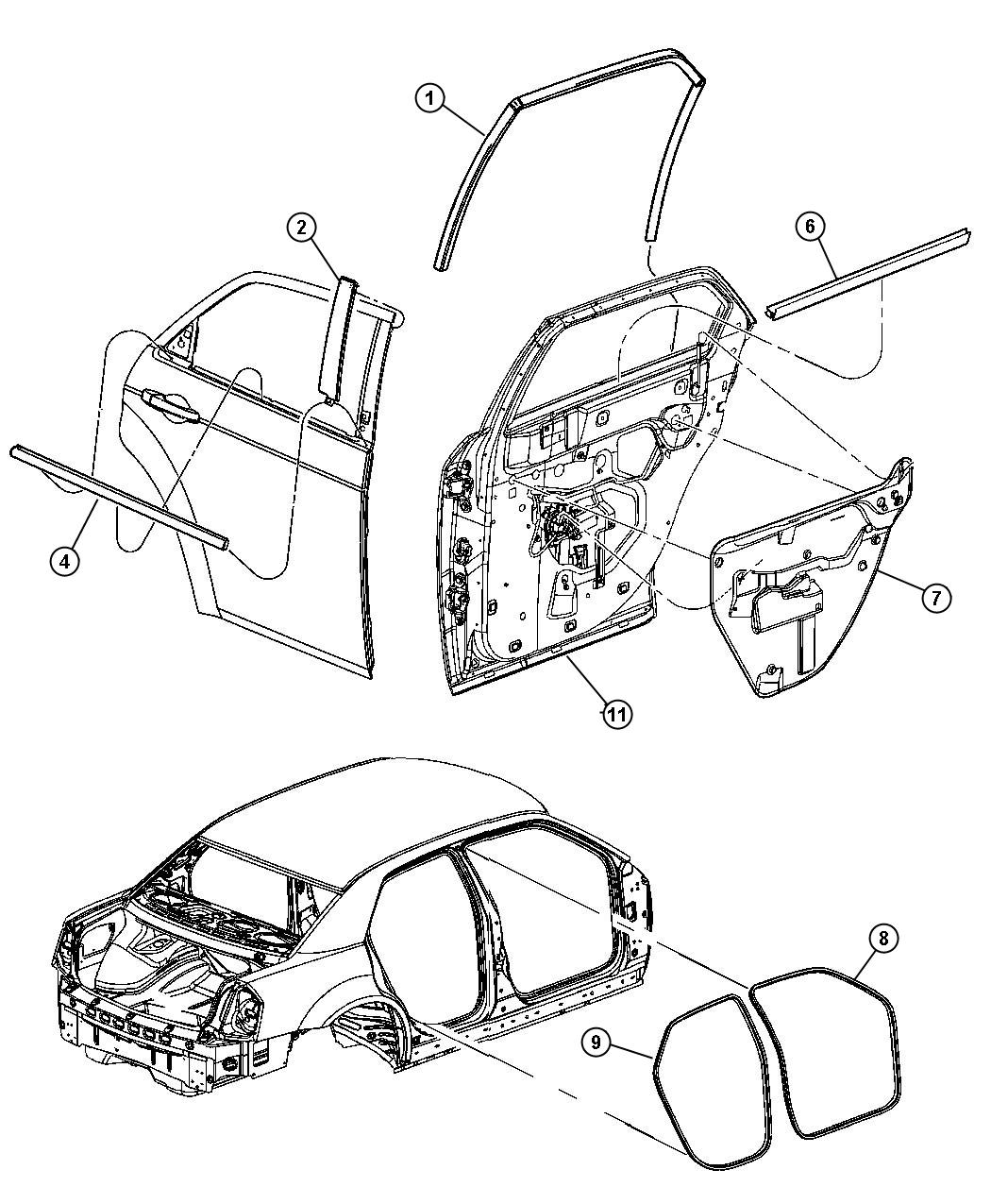 Diagram Weatherstrips Rear Door. for your Chrysler