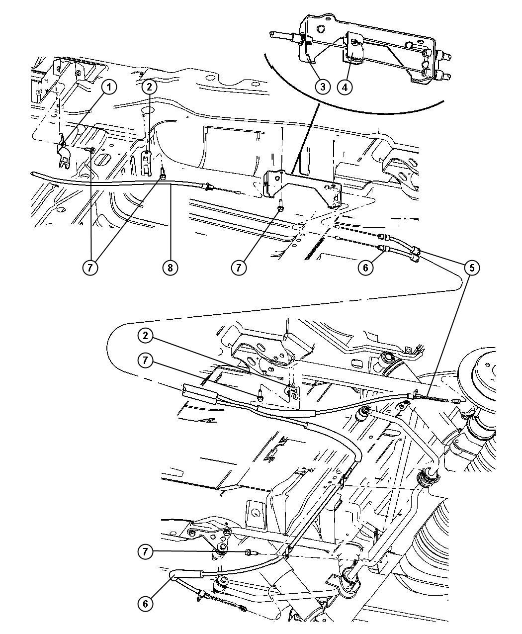 Diagram Cables, Rear, Parking Brake,With [Seats-New System,Buckets,60/40 Bench]. for your Chrysler Town & Country  