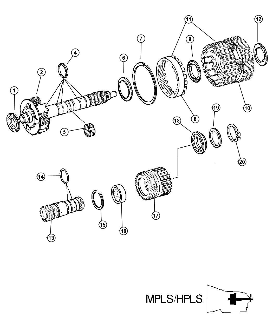 Diagram Center and Rear Planetary Set / Output Shaft / [MPLS / HPLS]. for your Chrysler 300 M 