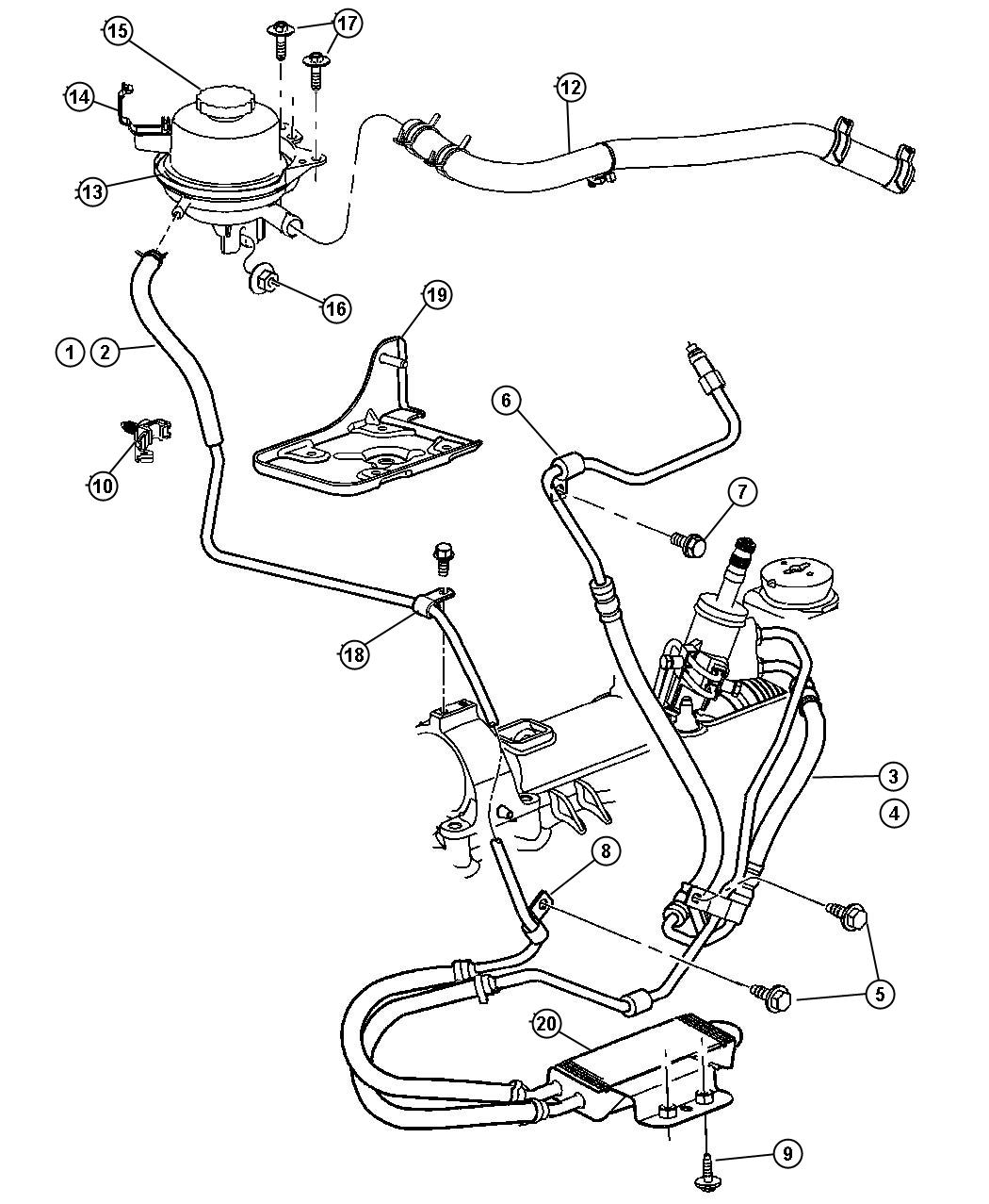 Diagram Hoses, Power Steering, 3.3L [3.3L V6 OHV ENGINE] Engine. for your Chrysler