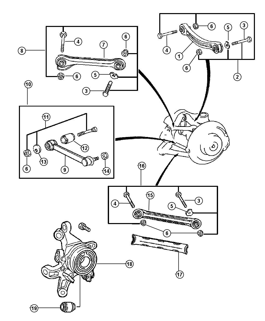 Full size assembly image of Suspension, Rear Links, Knuckle. (1/1)