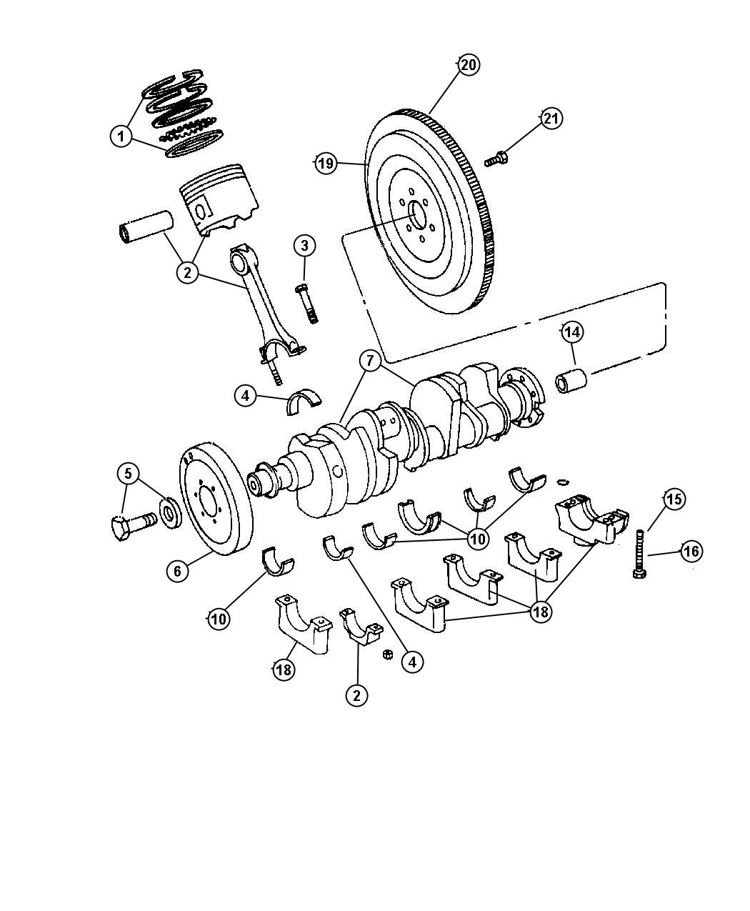 Diagram Crankshaft, Pistons and Torque Converter 5.7L [Engine - 5.7L SMPI V8]. for your 2003 Chrysler 300  M 