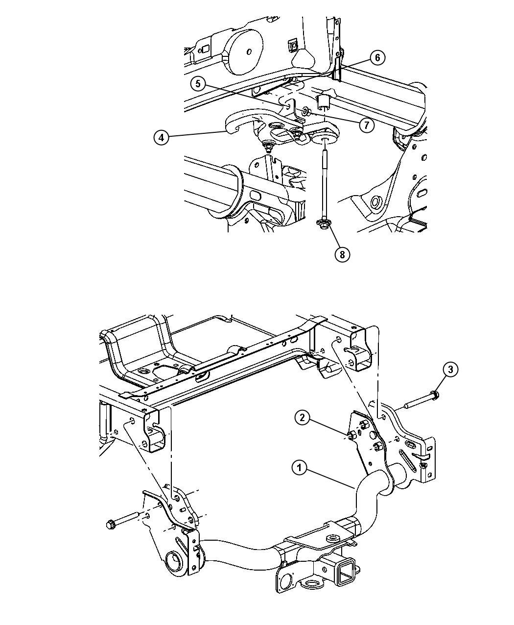 Rear Hitch and Front Tow Hooks. Diagram